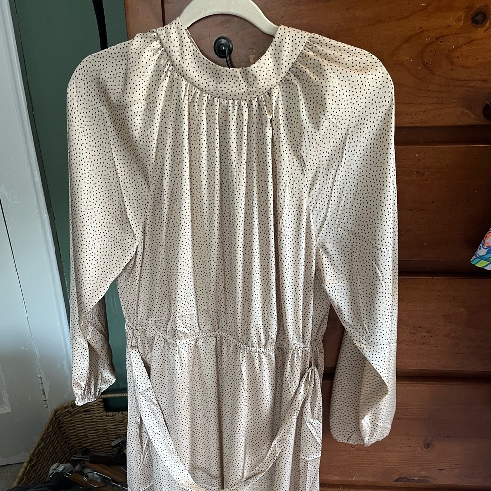 New dress never worn, gold with black polka dots.. silk long sleeve.